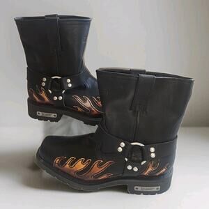 XElement Black Leather Harness Motorcycle Ankle Boots Square Toe Mens 12